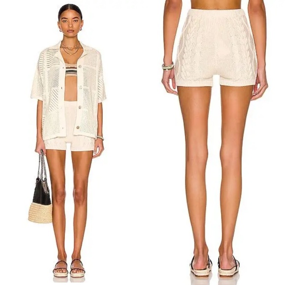 NWT Rosie Assoulin Rapunzel's Braid Cable Knit Pull On Cotton Shorts in Ivory - Picture 1 of 11
